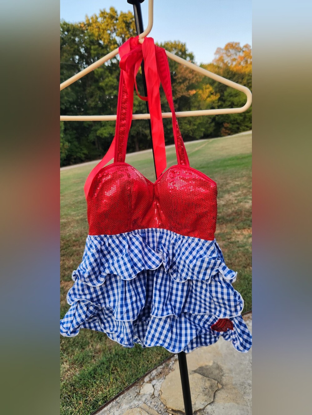 Rubie's Wizard of Oz Dorothy Costume Halter Top M Sequined Gingham Ruffle